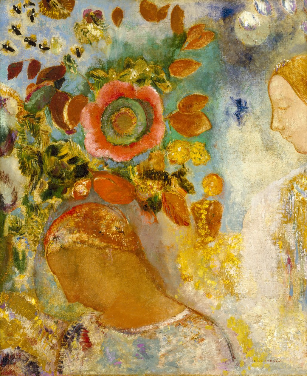Två unga flickor bland blommor, 1912 av Odilon Redon