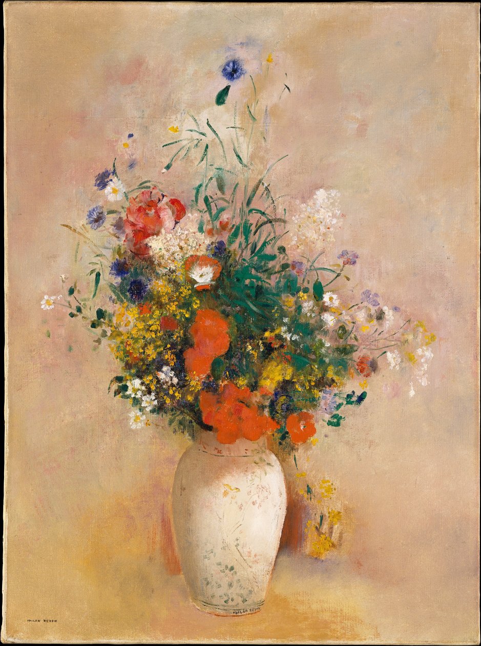 Blomstervas (rosa bakgrund) av Odilon Redon