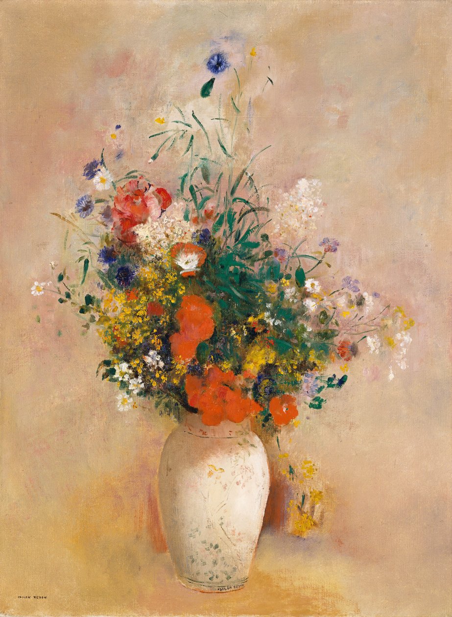 Vas med blommor Rosa bakgrund, ca. 1906. av Odilon Redon