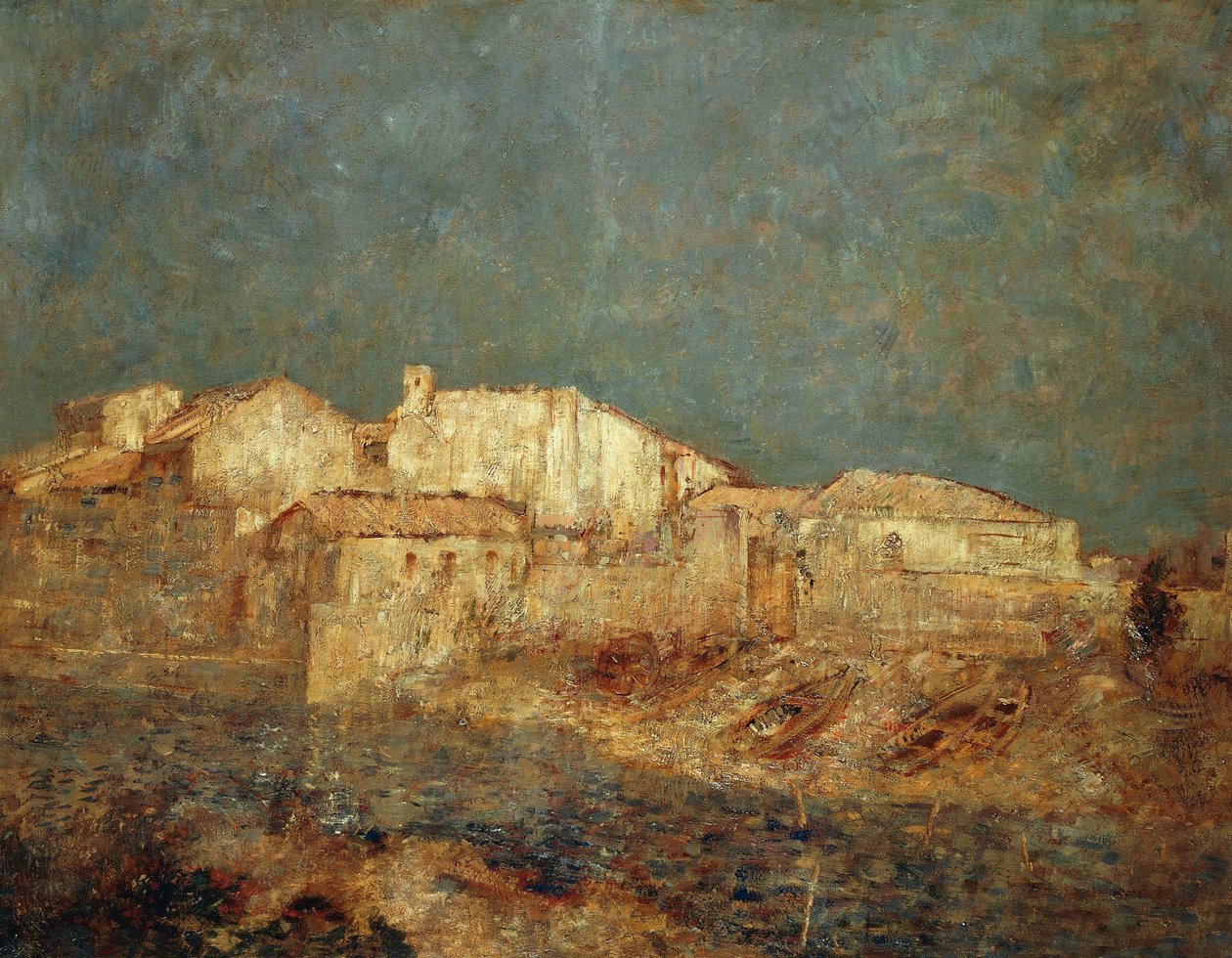 Venetianskt landskap eller fiskeområde i Venedig av Odilon Redon