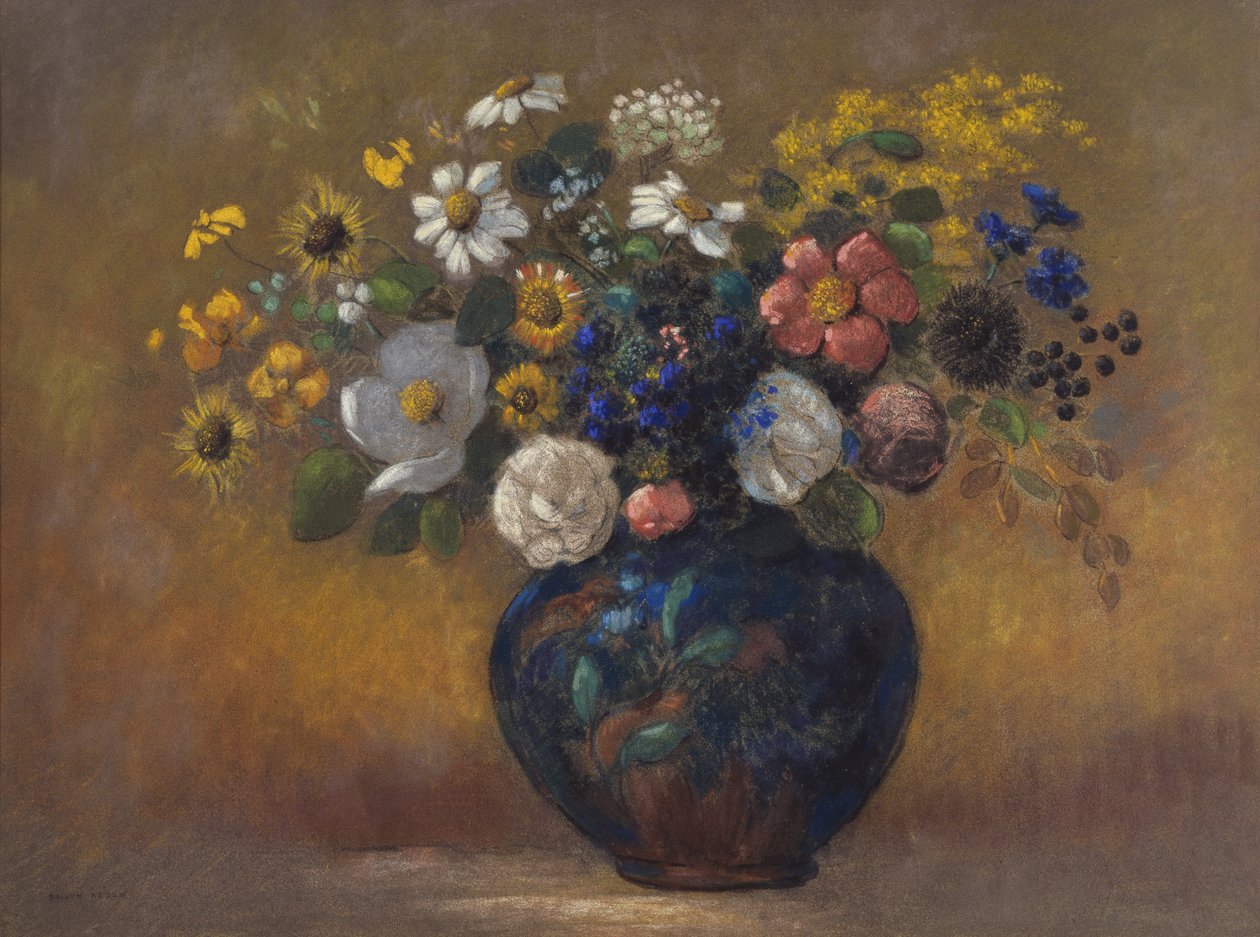 Vilda blommor i en vas, ca 1910 (pastell ombord) av Odilon Redon