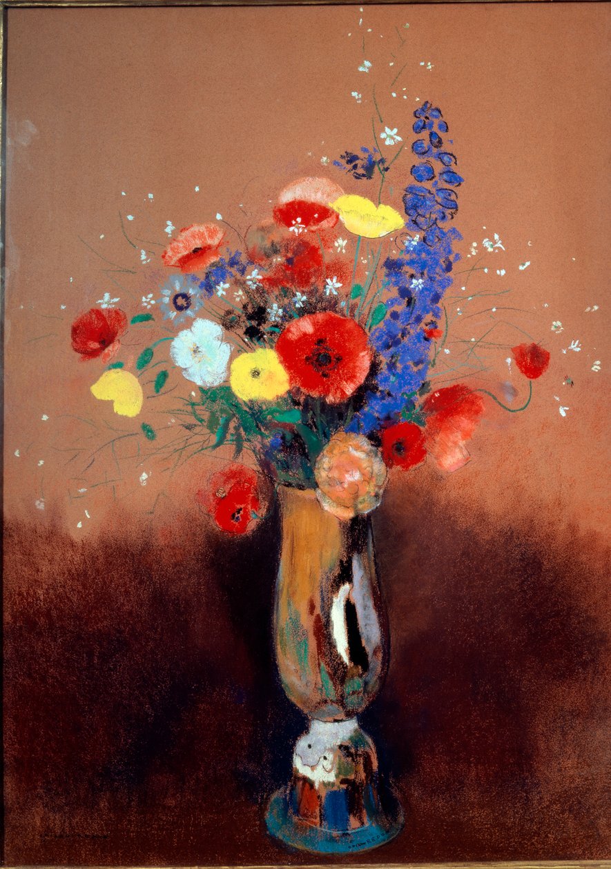 Vilda blommor i en långhalsad vas, ca 1912 (pastell på papper) av Odilon Redon
