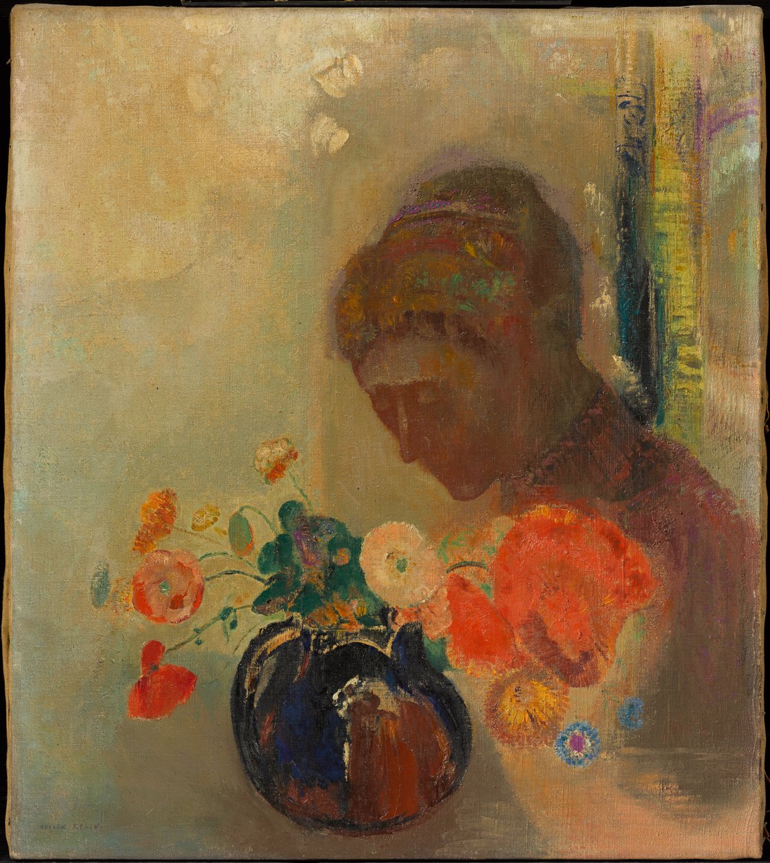 Kvinna med en vas blommor av Odilon Redon