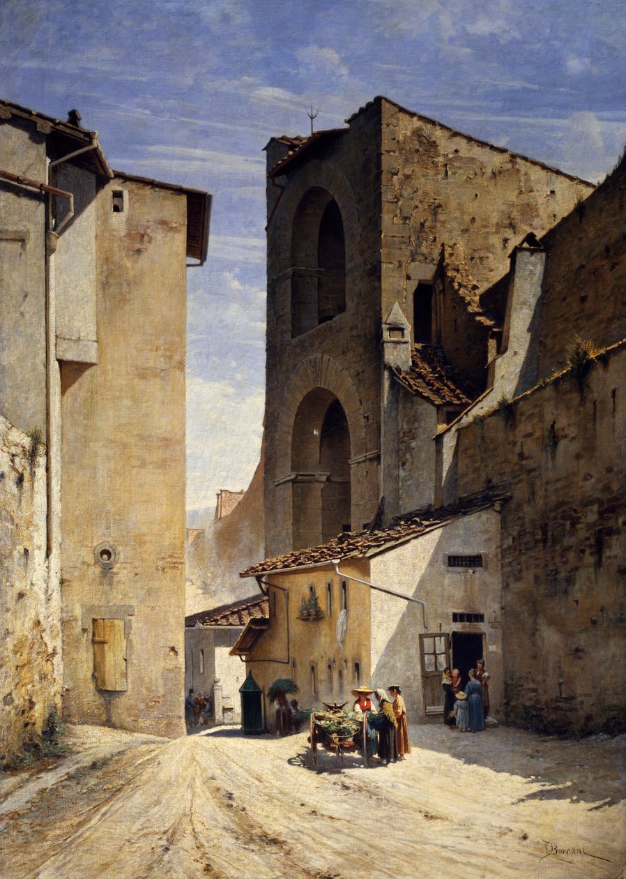 Porta San Niccolo i Florens (olja på duk) av Odoardo Borrani