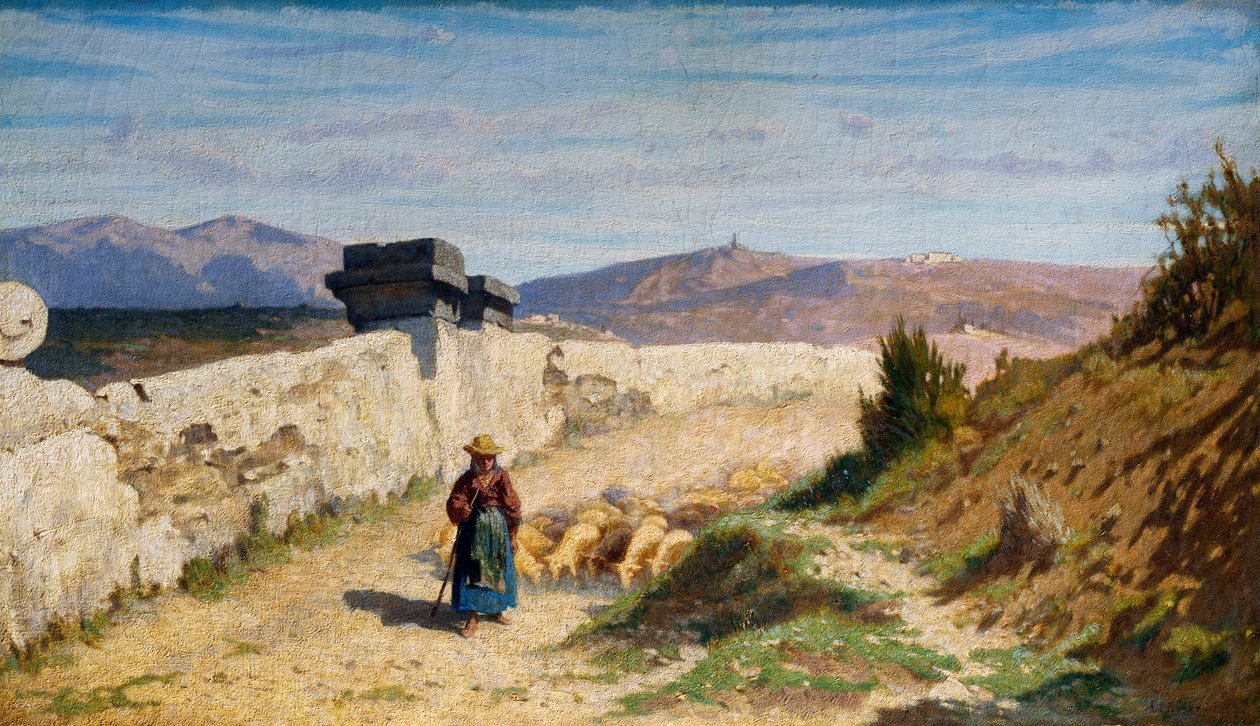 The Pecoraia (herdinna) (olja på duk) av Odoardo Borrani