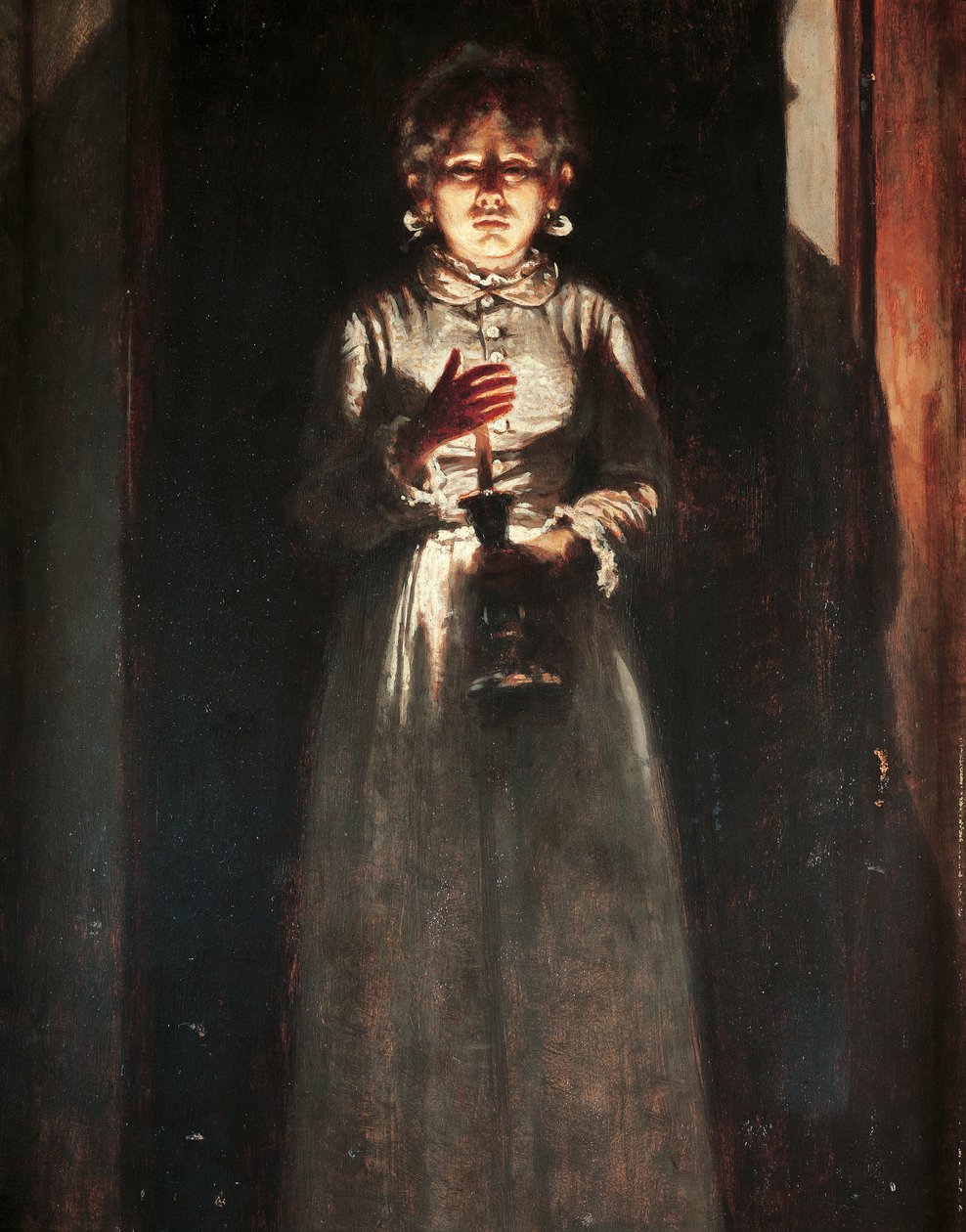 Kvinna med ljus, av Odoardo Borrani (1833-1905), Olja på trä, 38,5x25,5 cm av Odoardo Borrani