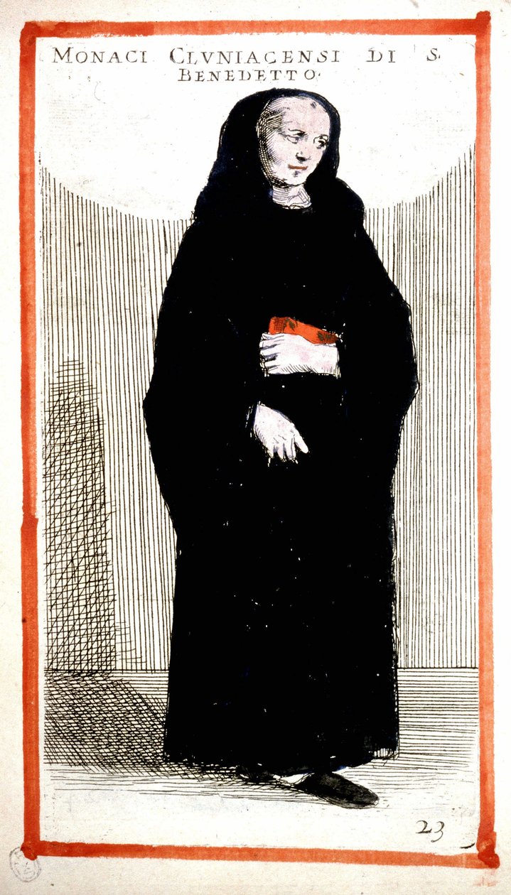 Religiös ordning: munk från Cluny Abbey (Cluniian). 1500-talsgravyr. Enligt O. Fialetti. av Odoardo Fialetti