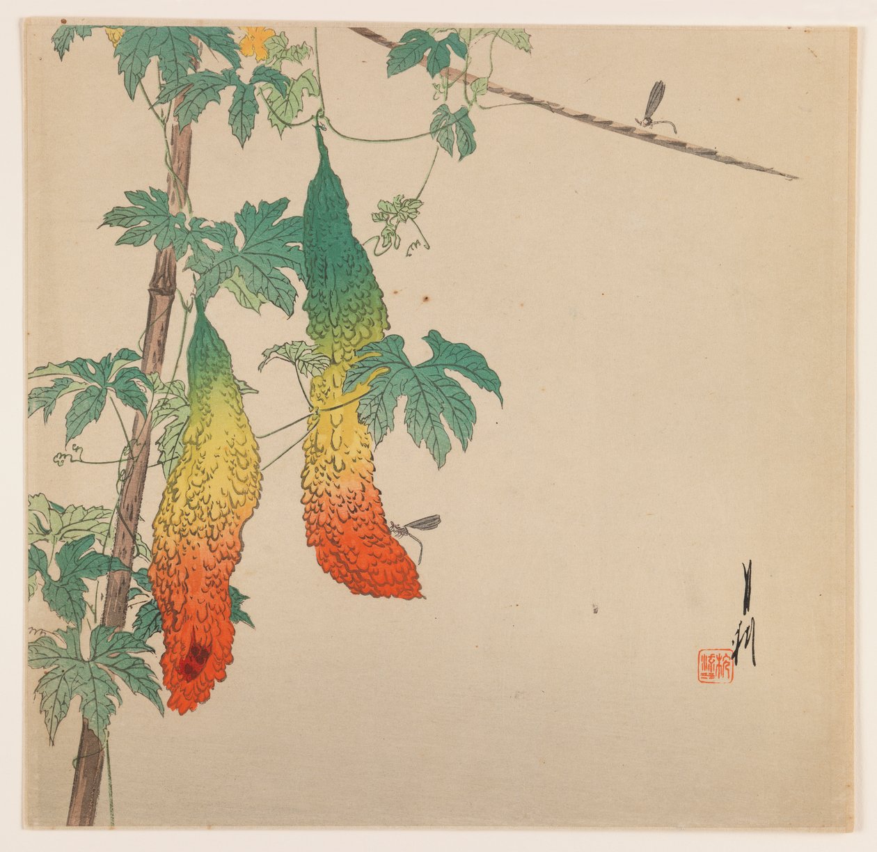 Kalebasser och getingar, ca 1890-1910 (träblock i färg) av Ogata Gekko