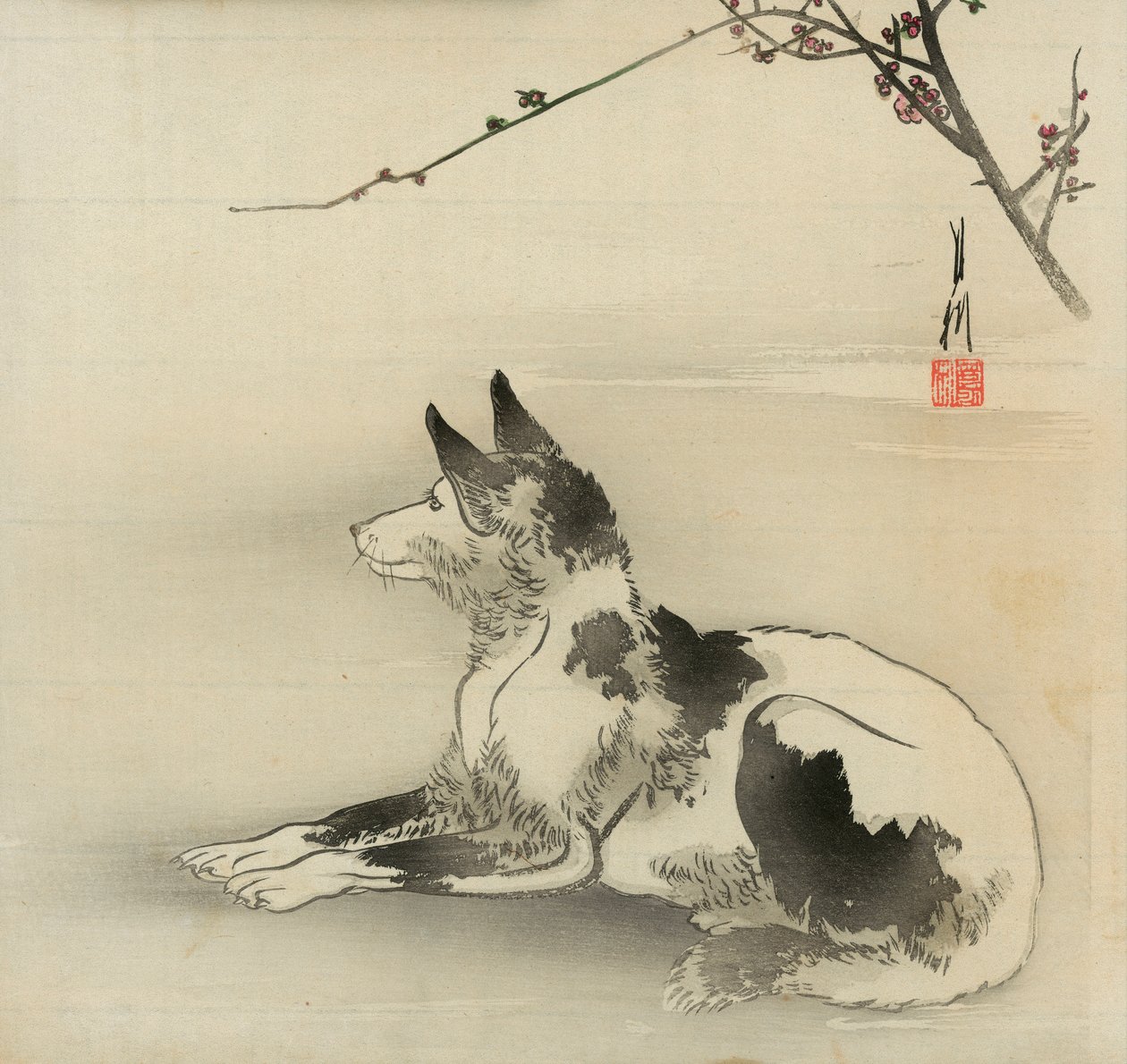 Svart och vit hund av Ogata Gekko