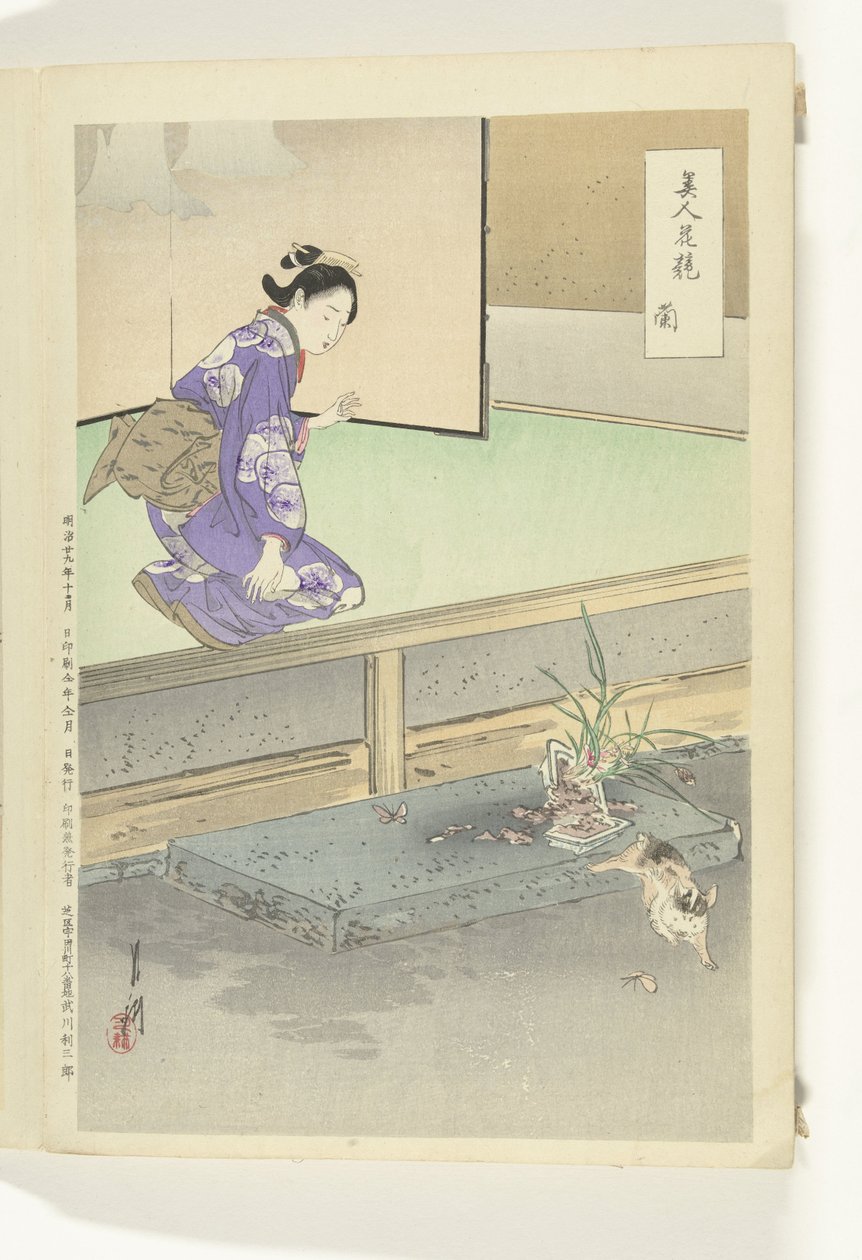 Orkide Sprang (titel på objekt) Jämförelser mellan skönheter och blommor (serietitel) Bijin hana kurabe (serietitel på objekt) av Ogata Gekko