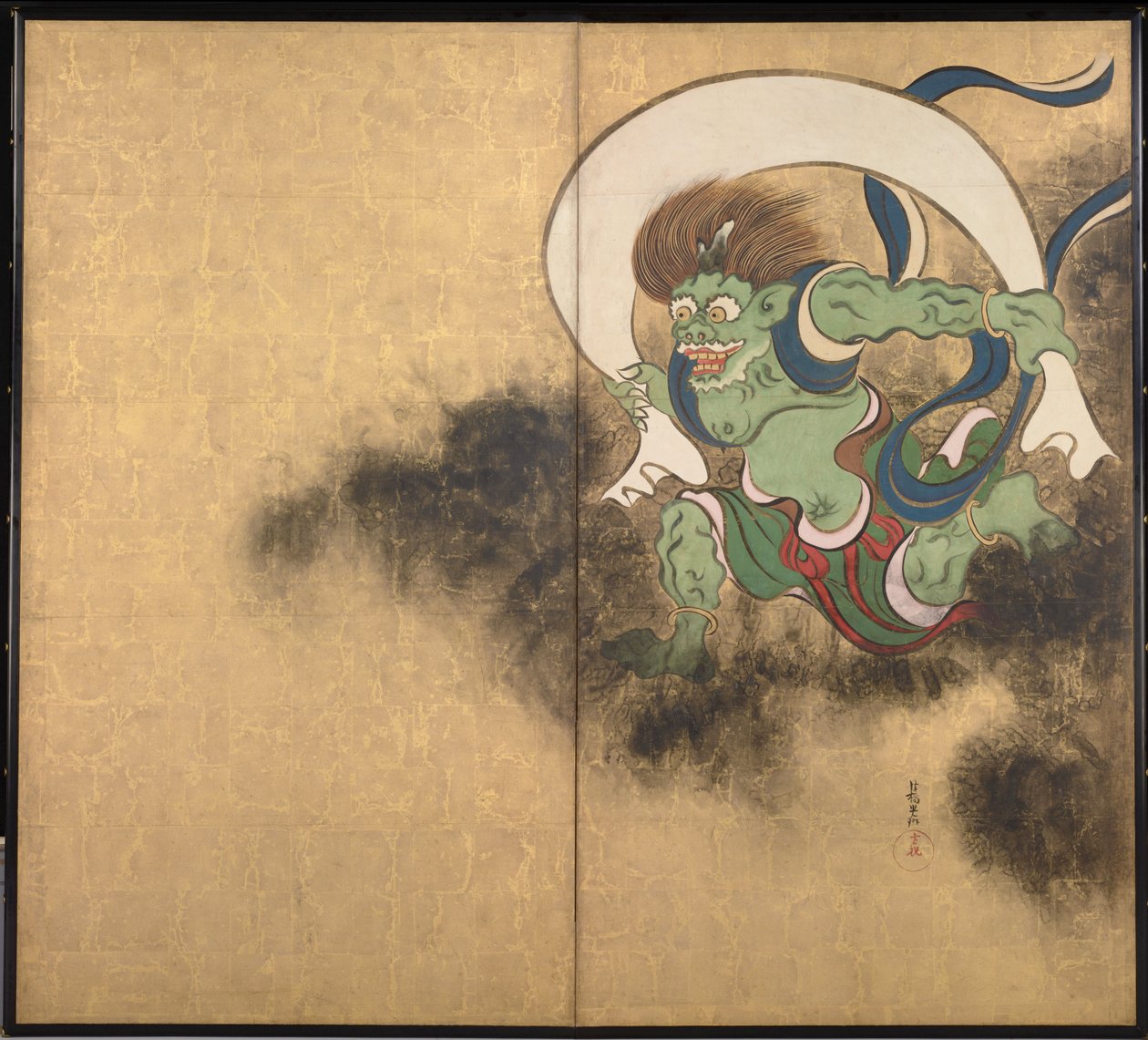 Vindguden Höger del av en tvåpanelsskärm - Verk av Ogata Korin (1658-1716), akvarell och bläck på papper, tidigt 1700-tal, japansk konst, österländsk mytologi - Tokyos nationalmuseum, Japan av Ogata Korin