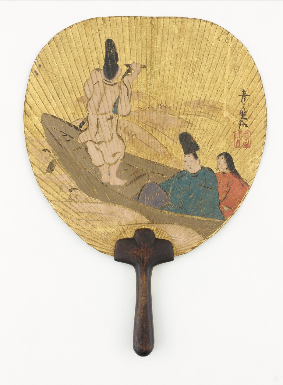 Narihira korsar Sumida-floden, Edo-perioden, sent 1600-tidigt 1700-tal. av Ogata Korin