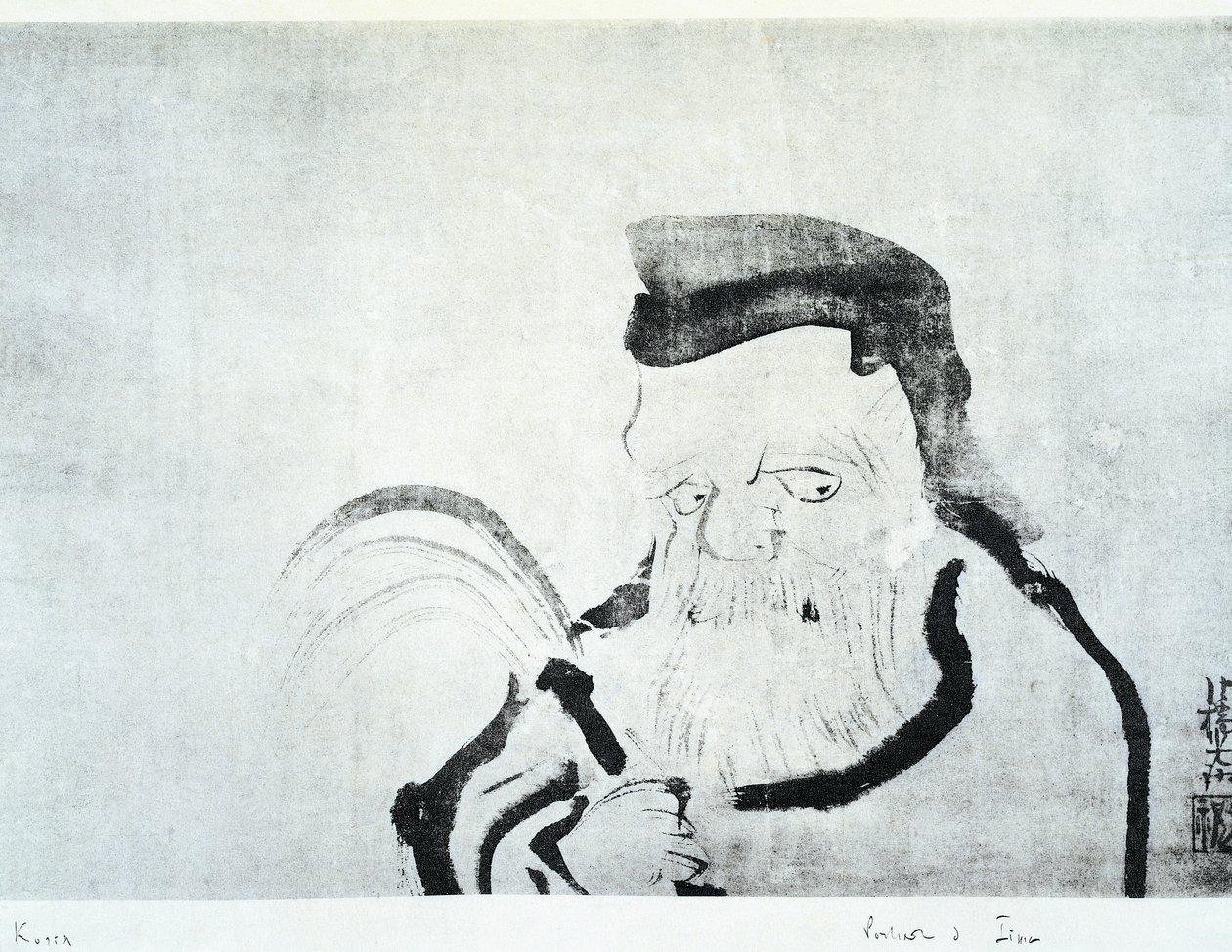Porträtt av gammal man, teckning av Ogata Korin (1658-1716), bläck på siden, japansk civilisation, Edo-perioden av Ogata Korin