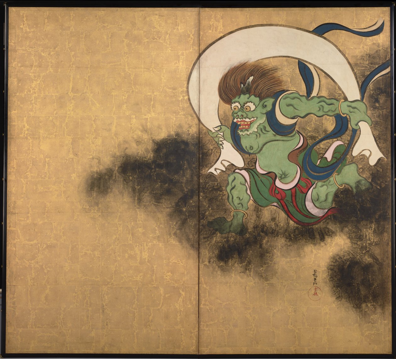 Vindens Gud. Höger del av tvåfaldiga skärmar Wind God och Thunder God, tidigt 1700-tal. av Ogata Korin
