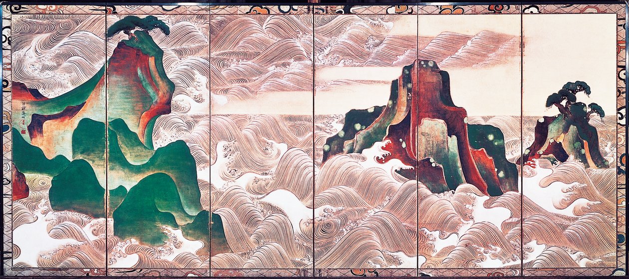 Vågor vid Matsushima, skärm med sex paneler av Korin Ogata (1658-1716) av Ogata Korin