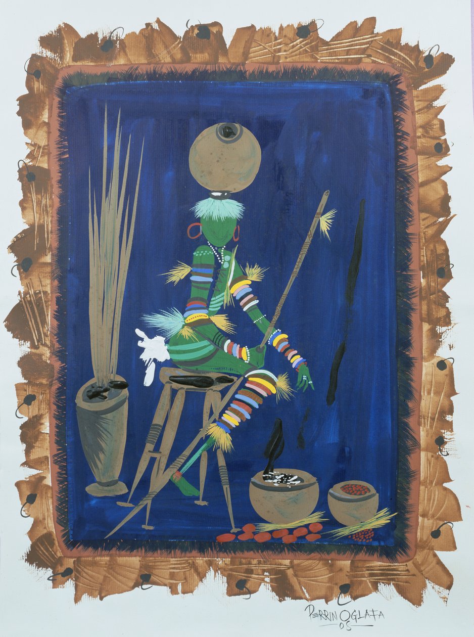 Klädd Trader, 2008 (akryl och gouache på papper) av Oglafa Ebitari Perrin