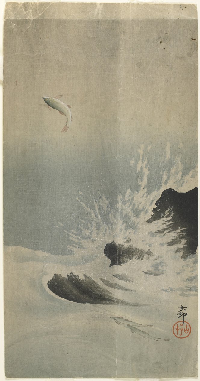 (Leaping Fish), före 1912 av Ohara Koson