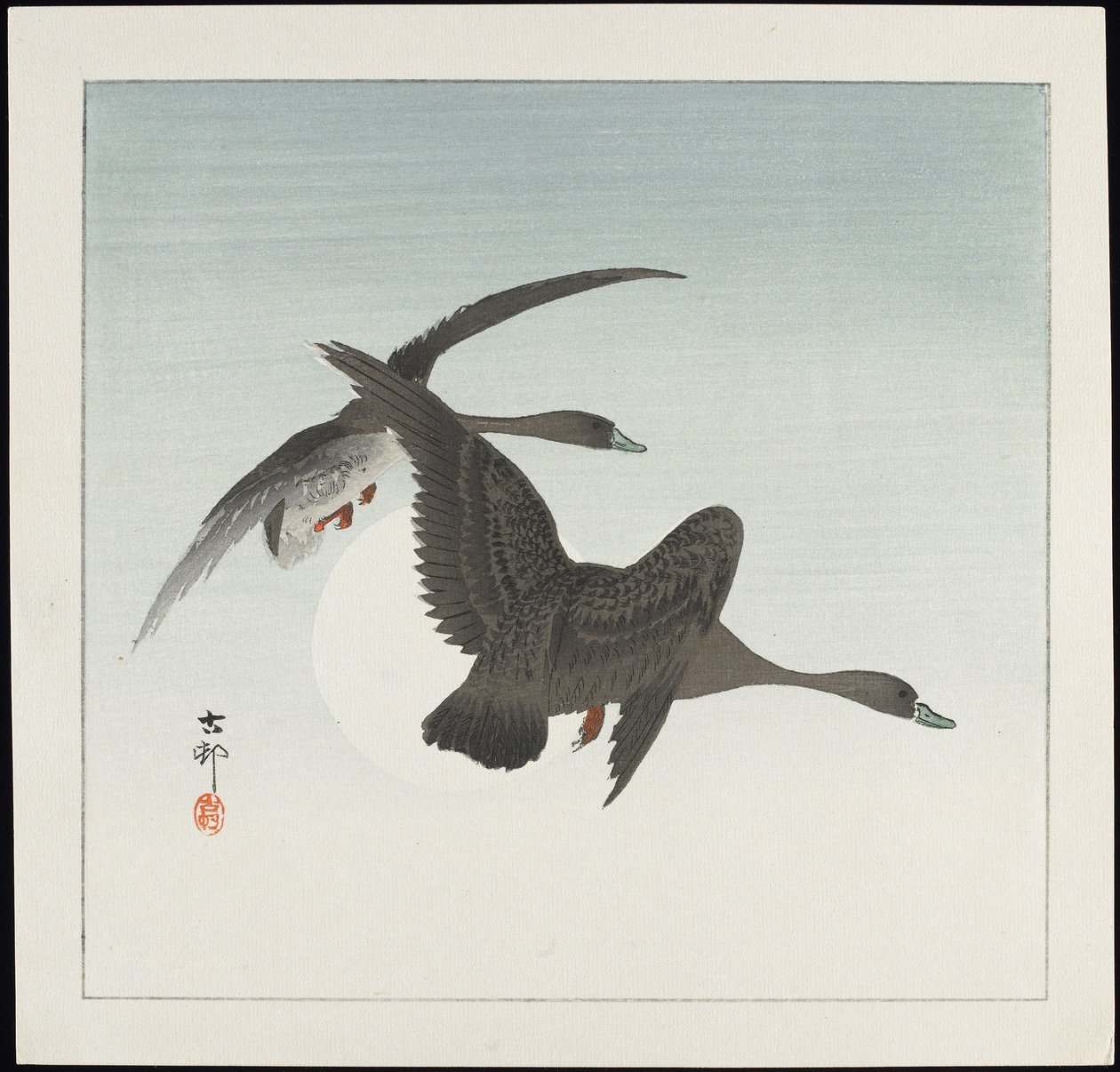Gäss i flykt, före 1912 av Ohara Koson