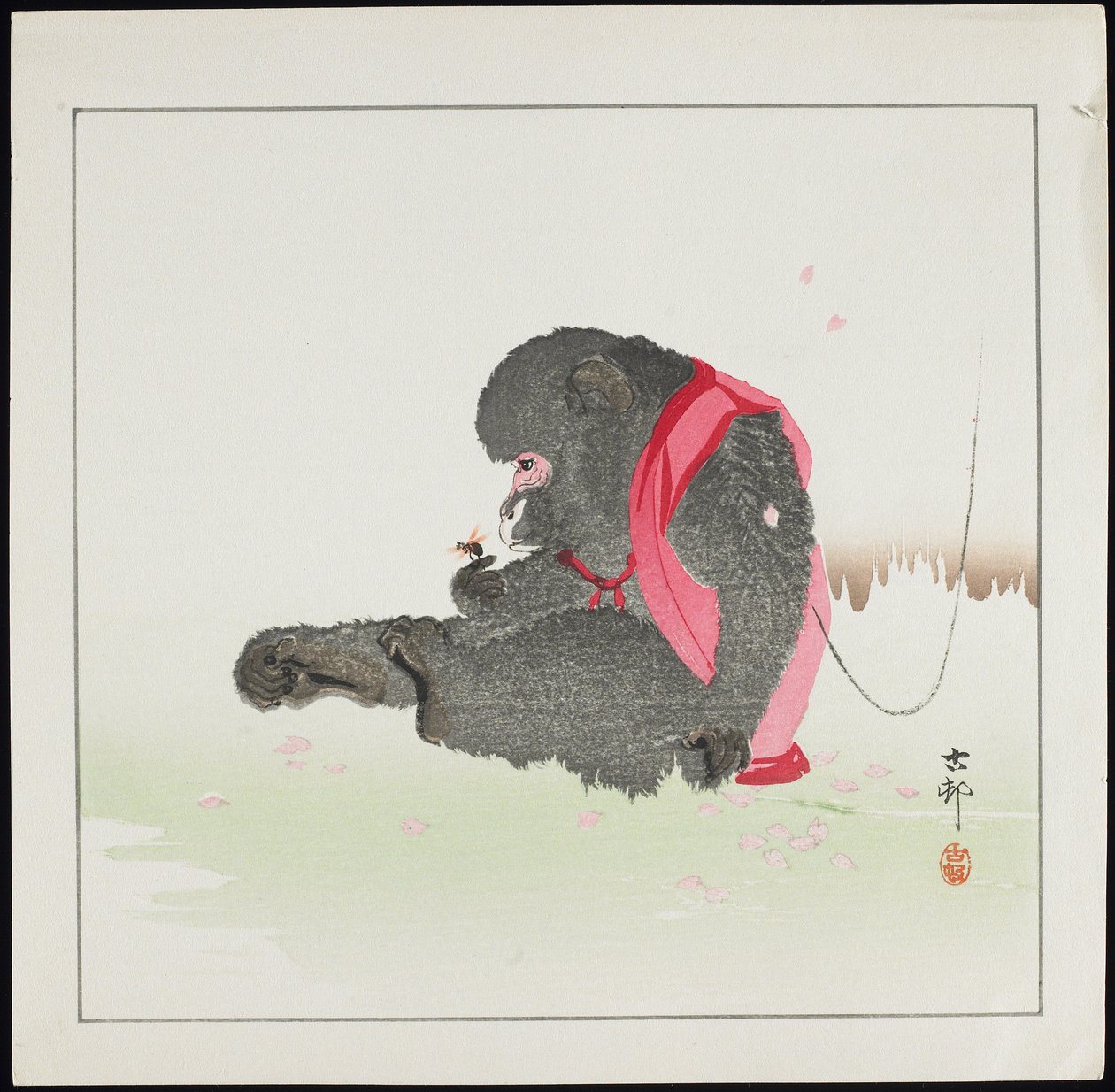 Monkey Catching a Bee, före 1912 av Ohara Koson