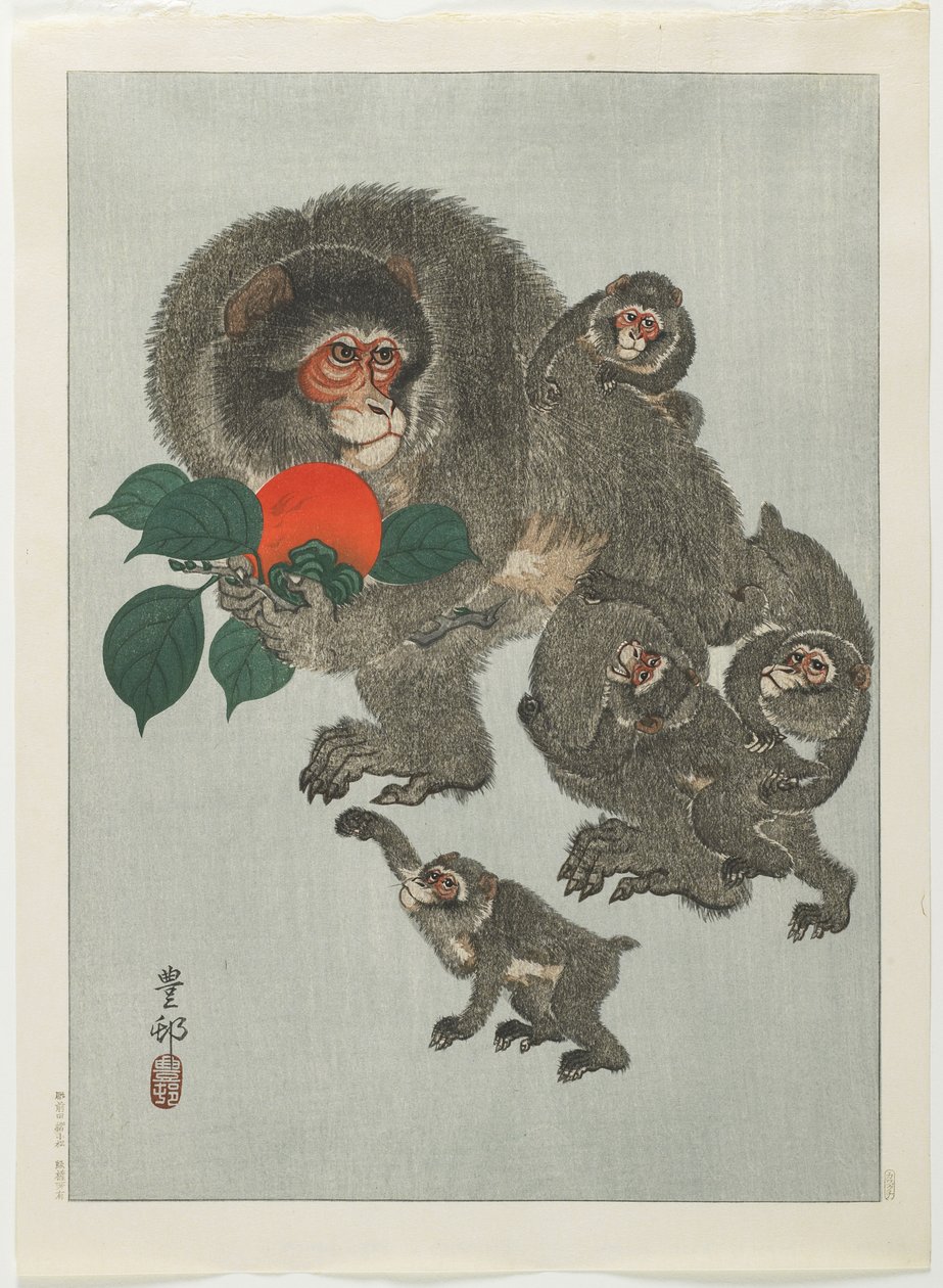 Apor och persimmon, 1930-talet av Ohara Koson