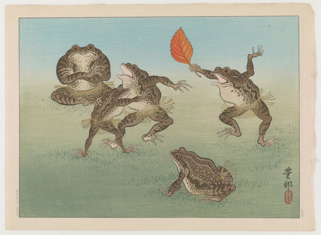 Sumowrestling paddor, ca 1930 (träblock i färg) av Ohara Koson