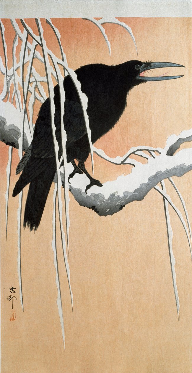 En korp på en snöig gren Xylografi och japanskt tryck av Ohara Koson (1877-1945) 1910 Privat samling DR av Ohara Koson