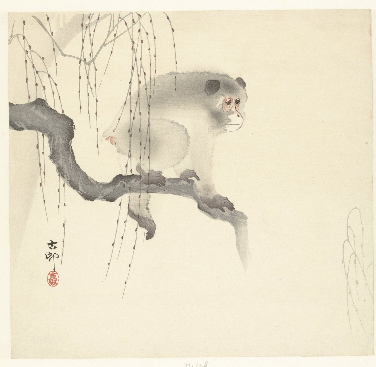Apa på trädgren av Ohara Koson