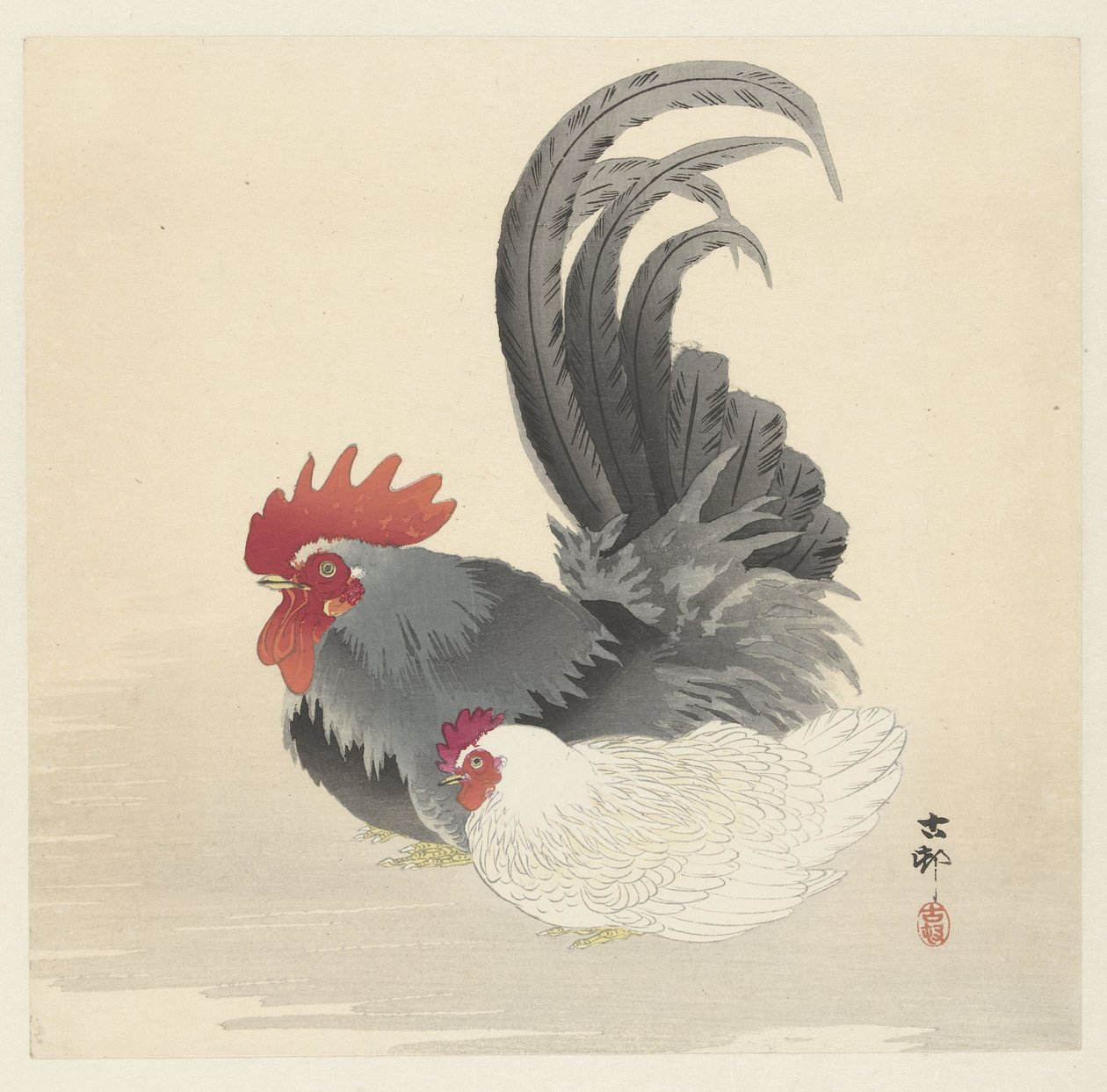 Kyckling och Tupp av Ohara Koson