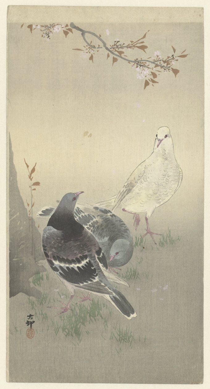 Tre tama duvor av Ohara Koson