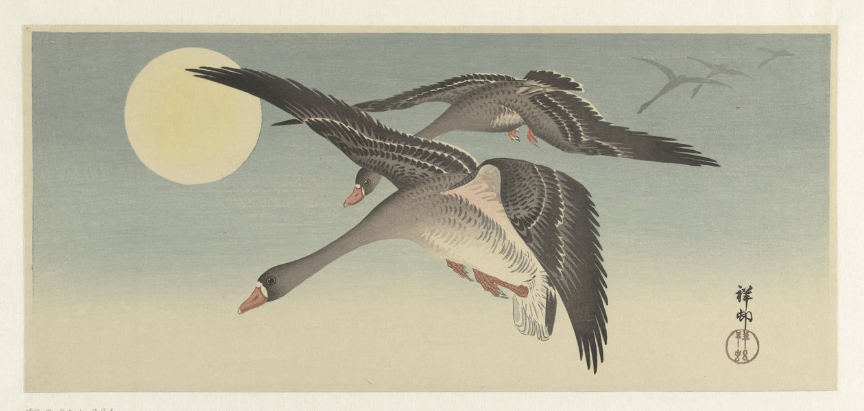 Gäss vid fullmåne av Ohara Koson