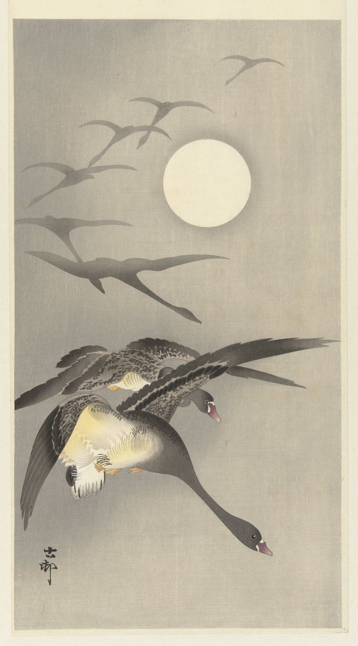 Gäss vid fullmåne av Ohara Koson