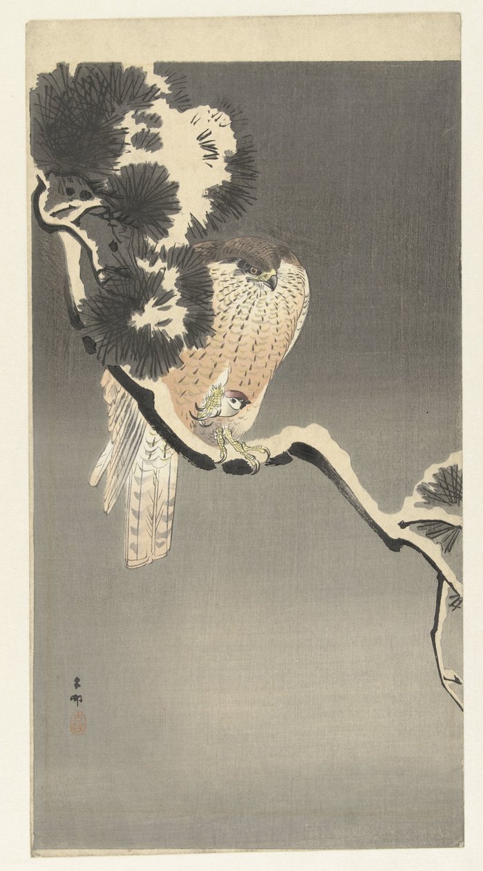 hök med mus av Ohara Koson