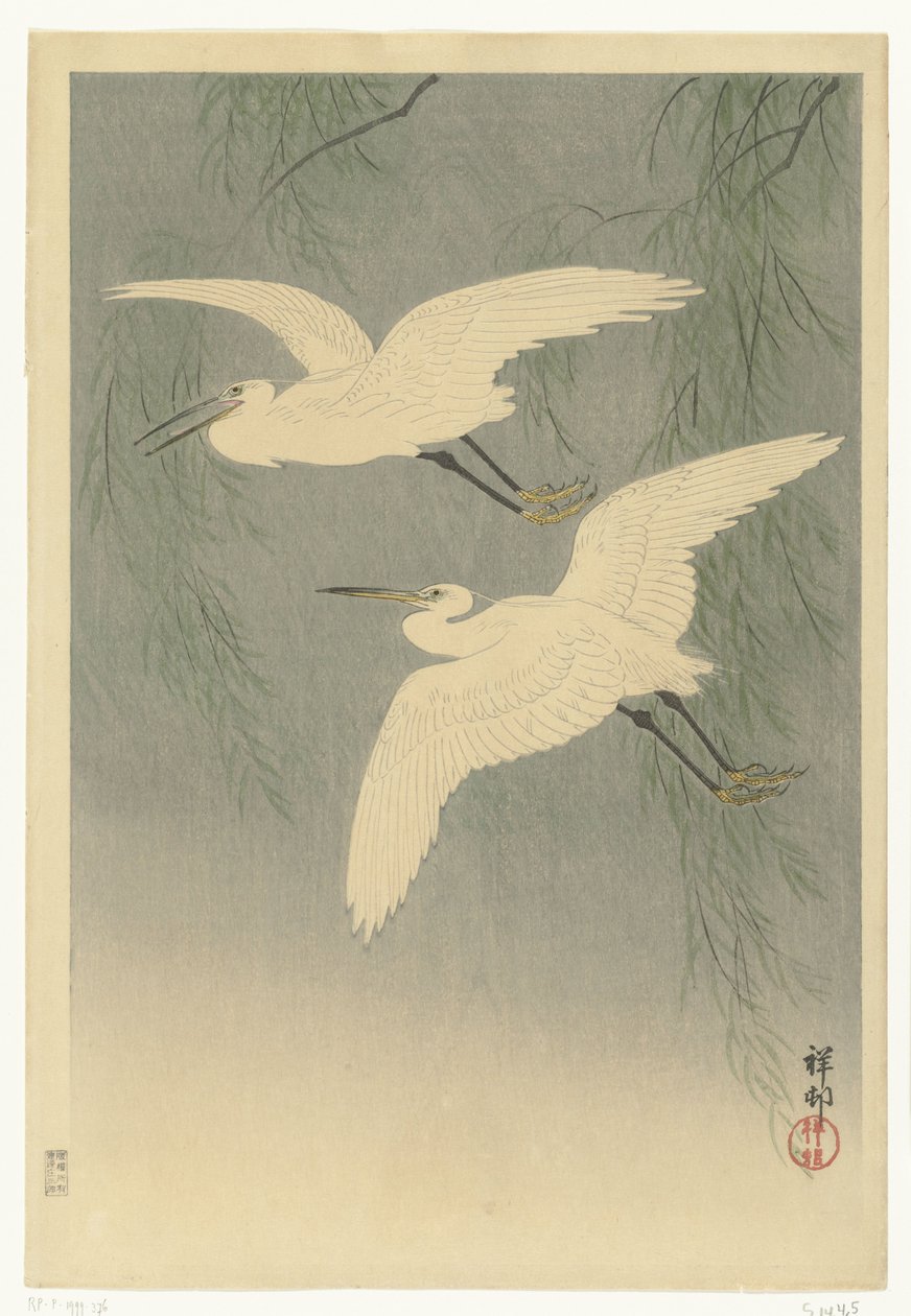 Små hägrar på flykt av Ohara Koson