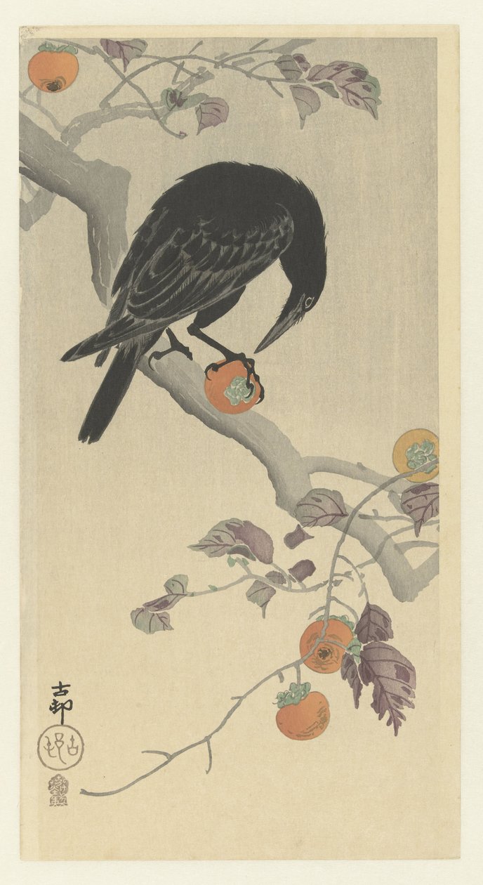 Kråka med persimmons av Ohara Koson