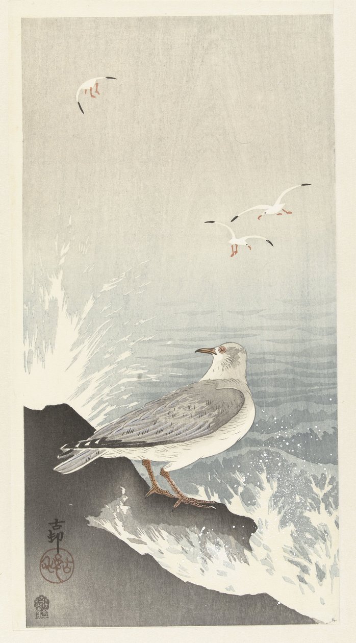 Mås på sten av Ohara Koson