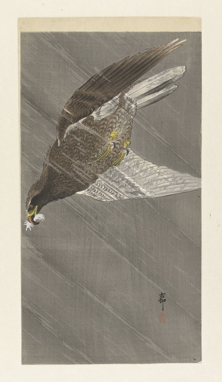 Nedåtgående flygande örn av Ohara Koson