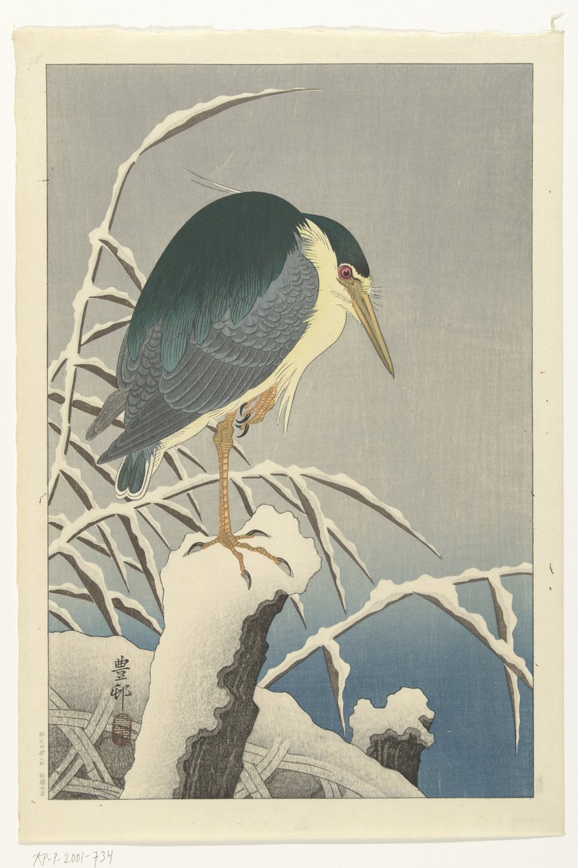 Häger i snö av Ohara Koson
