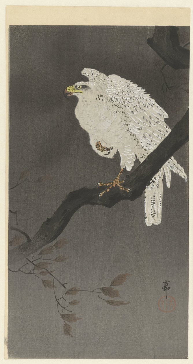 Snöig örn på en trädgren av Ohara Koson
