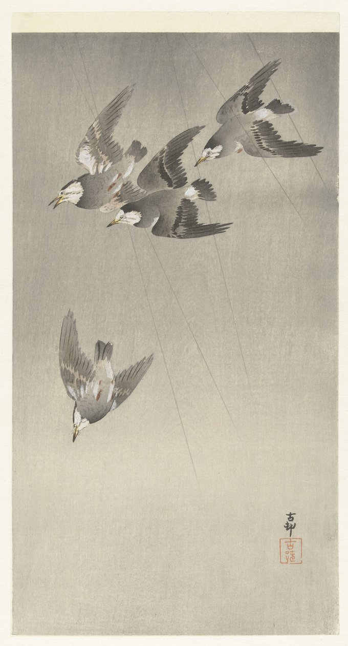 Stare i regnet av Ohara Koson