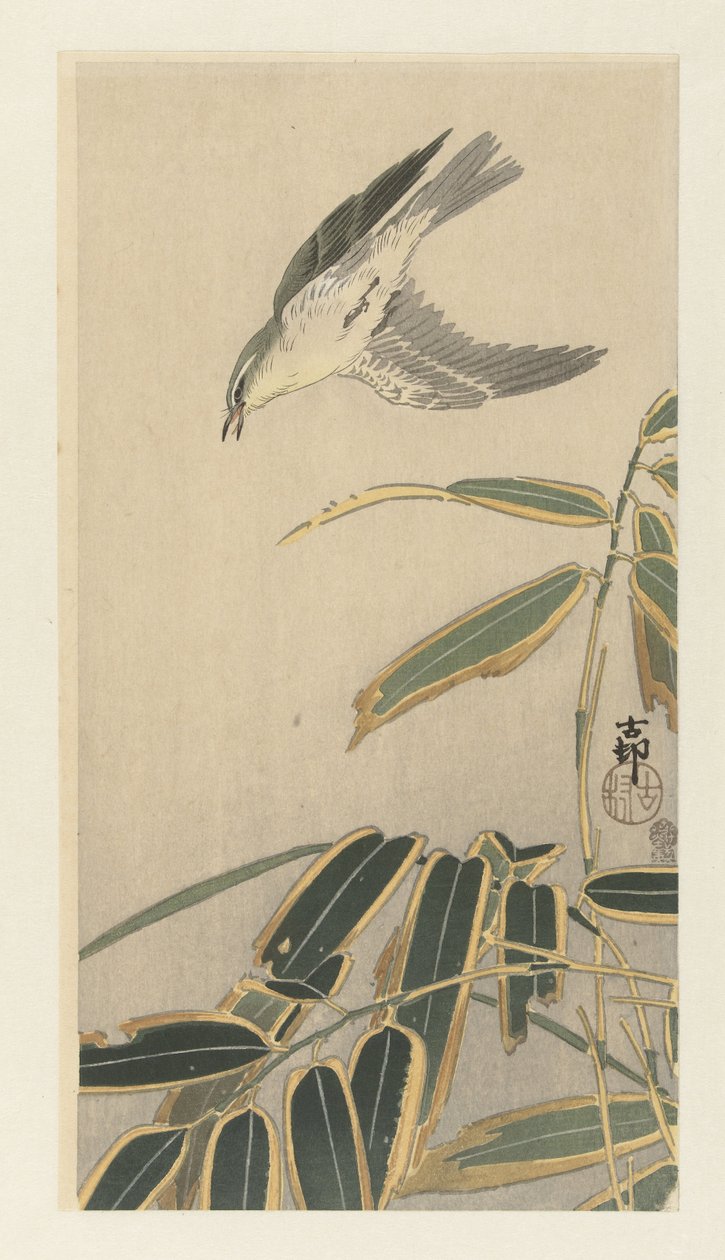 Tapuit och bambu av Ohara Koson