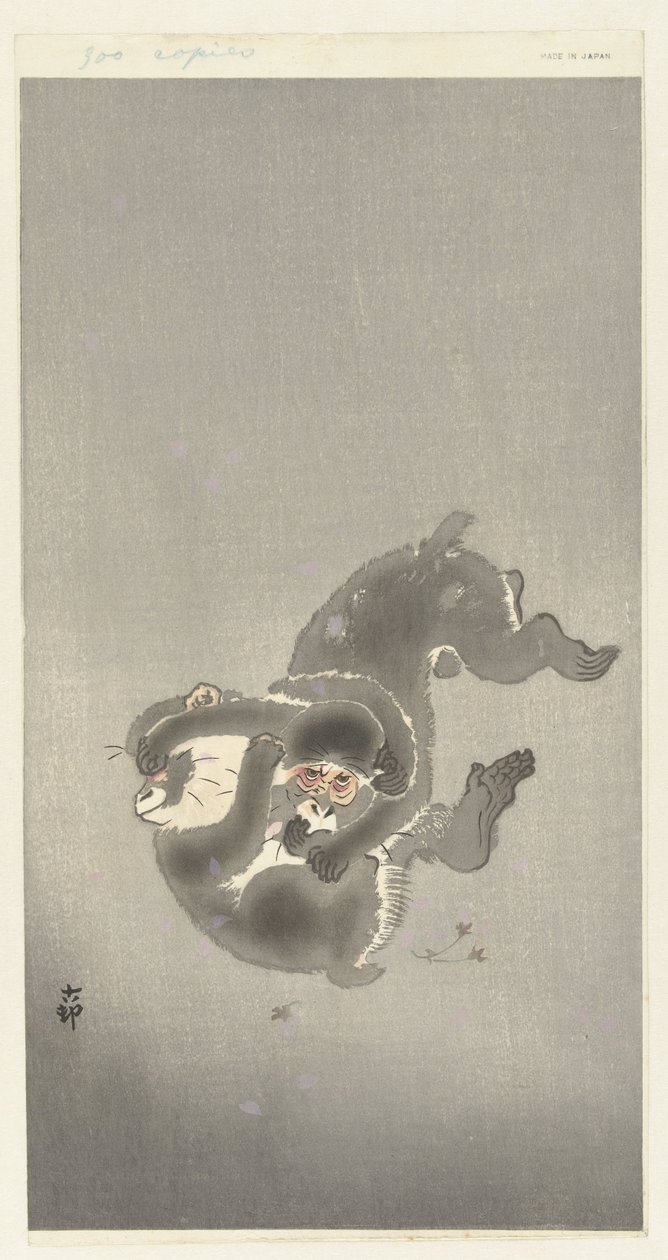 Två apor som leker av Ohara Koson