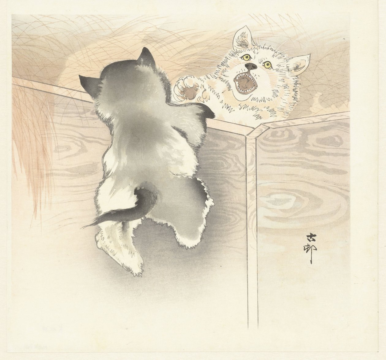 Två lekande hundar av Ohara Koson