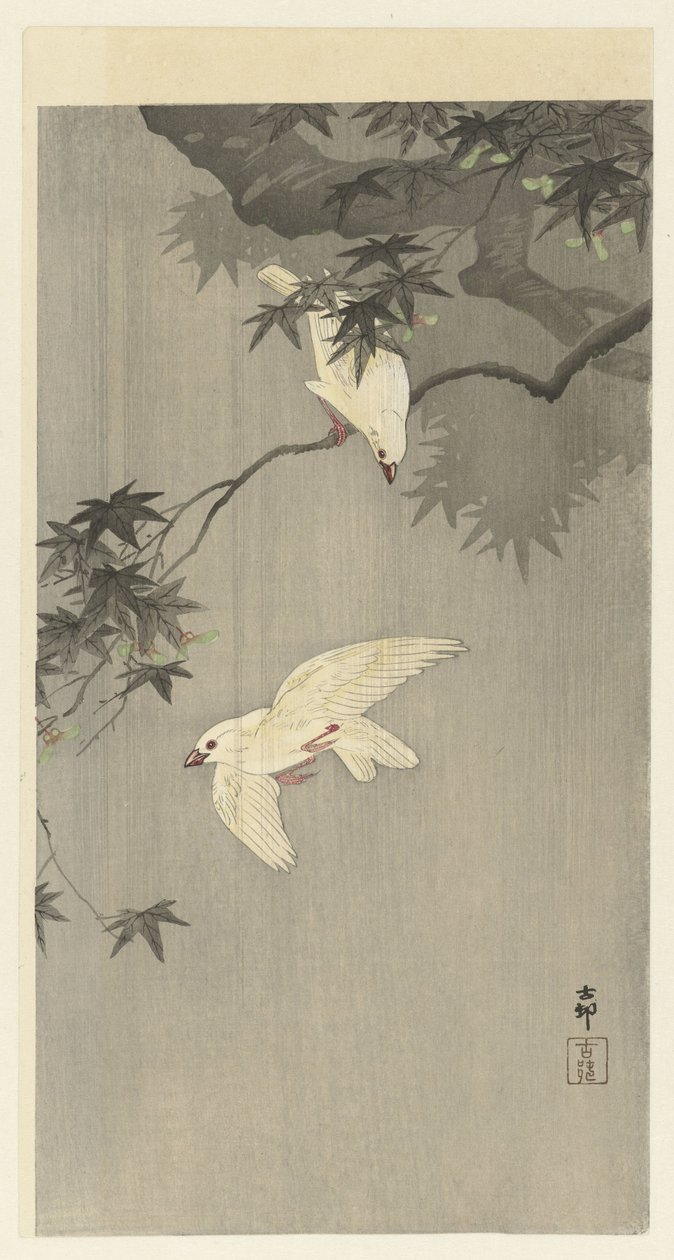 Fåglar i regn av Ohara Koson