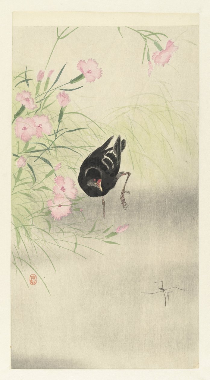 Morhöna vid blommande växt av Ohara Koson