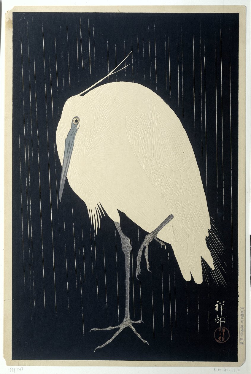 Egret i regnet av Ohara Koson