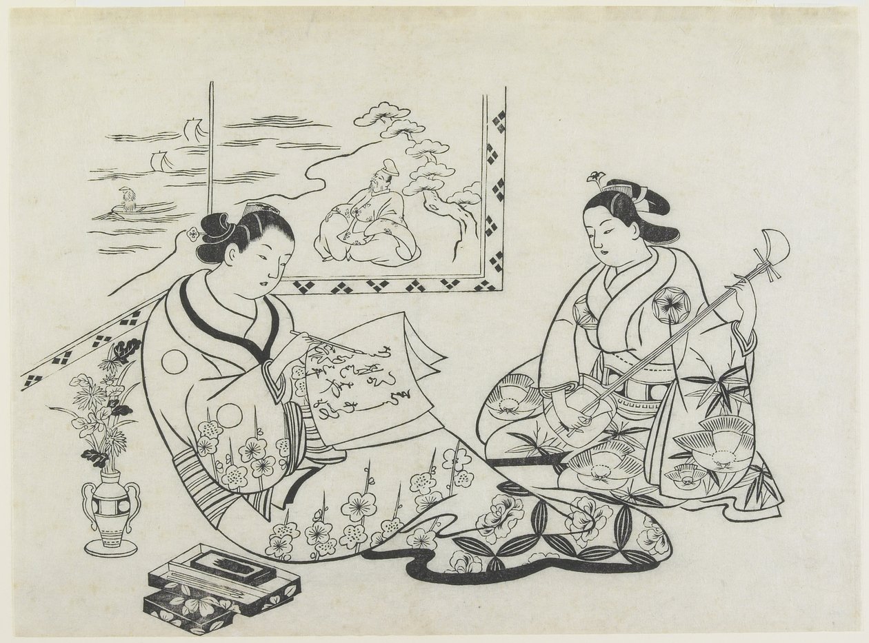 (Tänk dig f Matsukaze plan d Murasame), ca. 1704-1706 av Okumura Masanobu