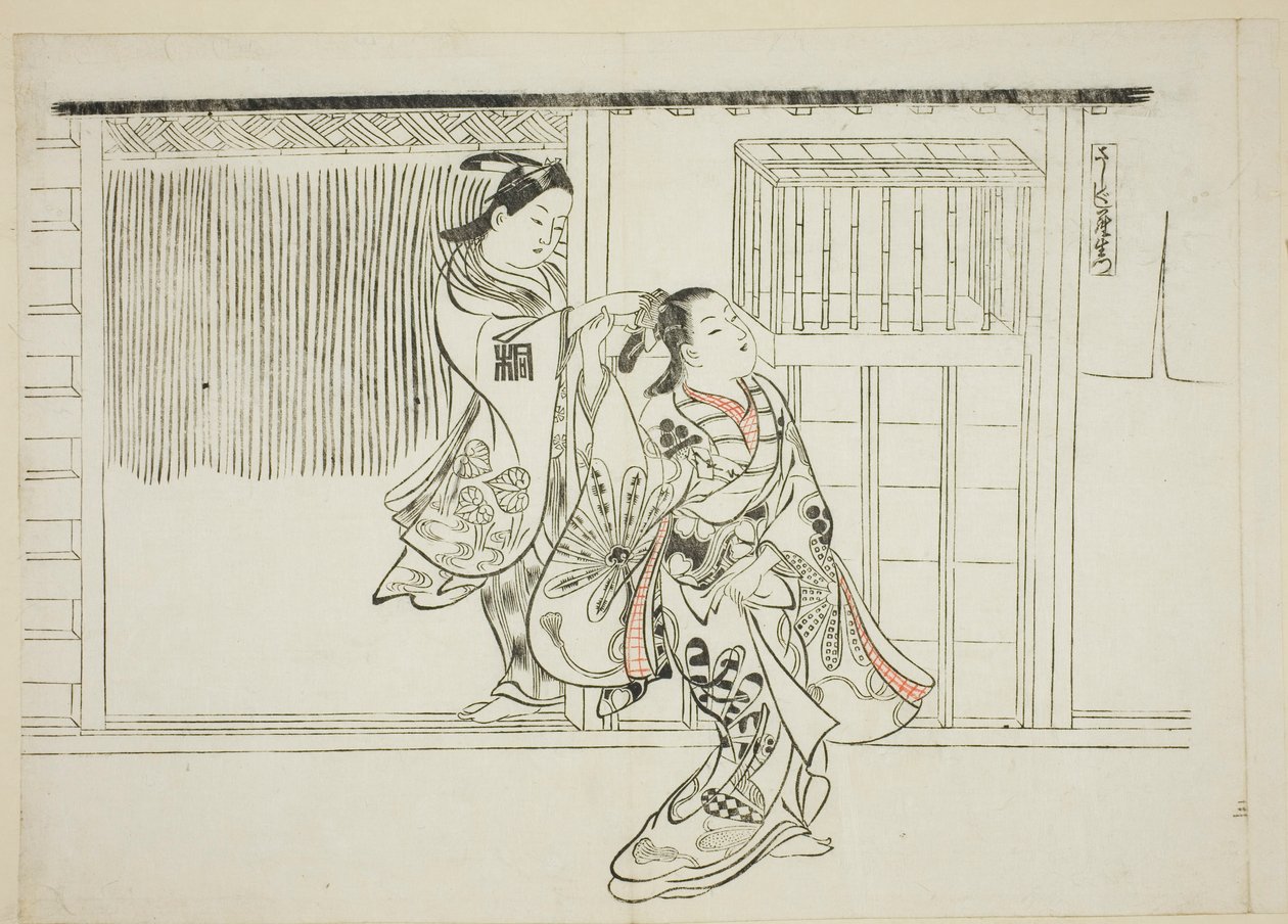 Kam Rashomon (Sashigushi Rashomon), nr. 3 ur en serie om 12 tryck föreställande parodier på teaterpjäser av Okumura Masanobu