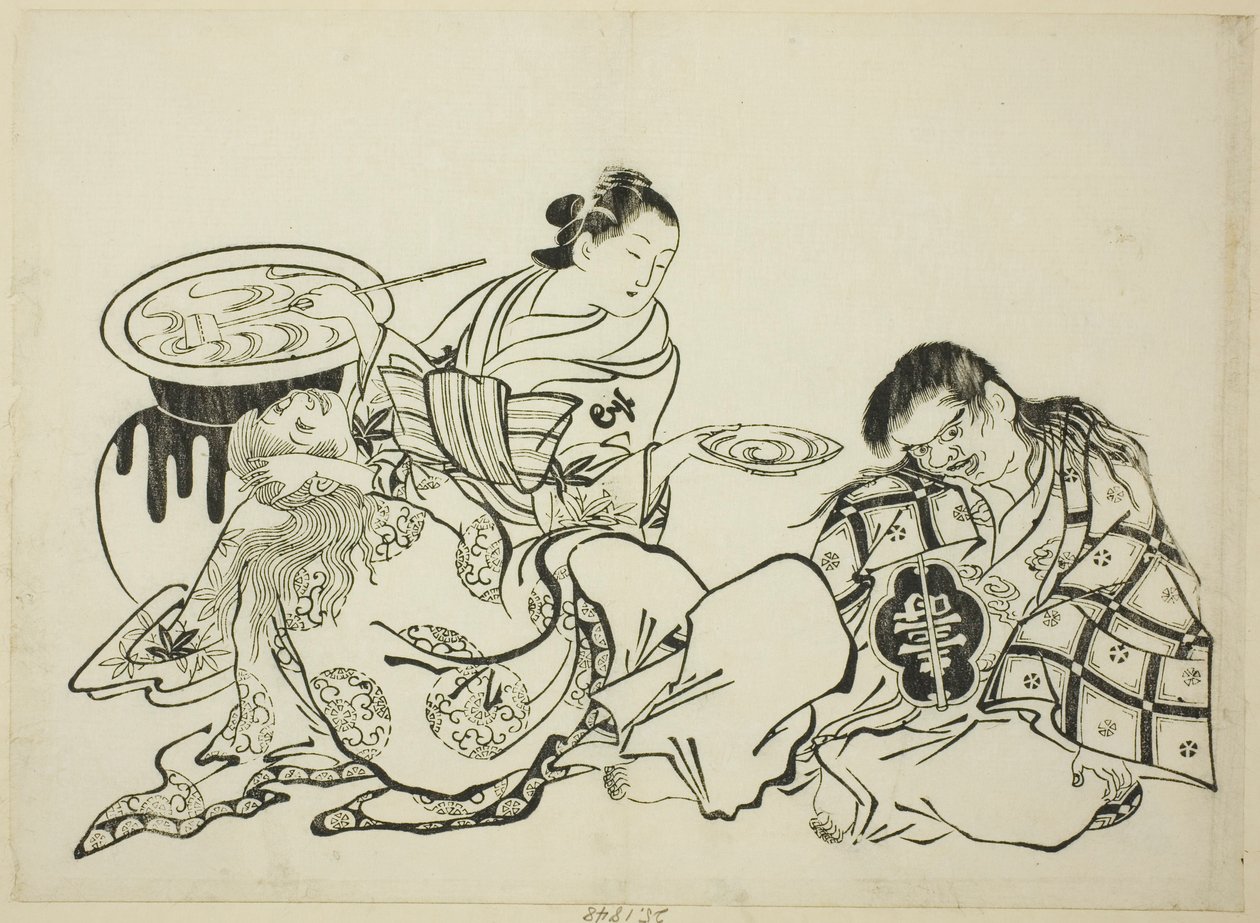 Courtesan Plying Shojo med Sake, nr. 4 från en serie om 12 tryck av Okumura Masanobu