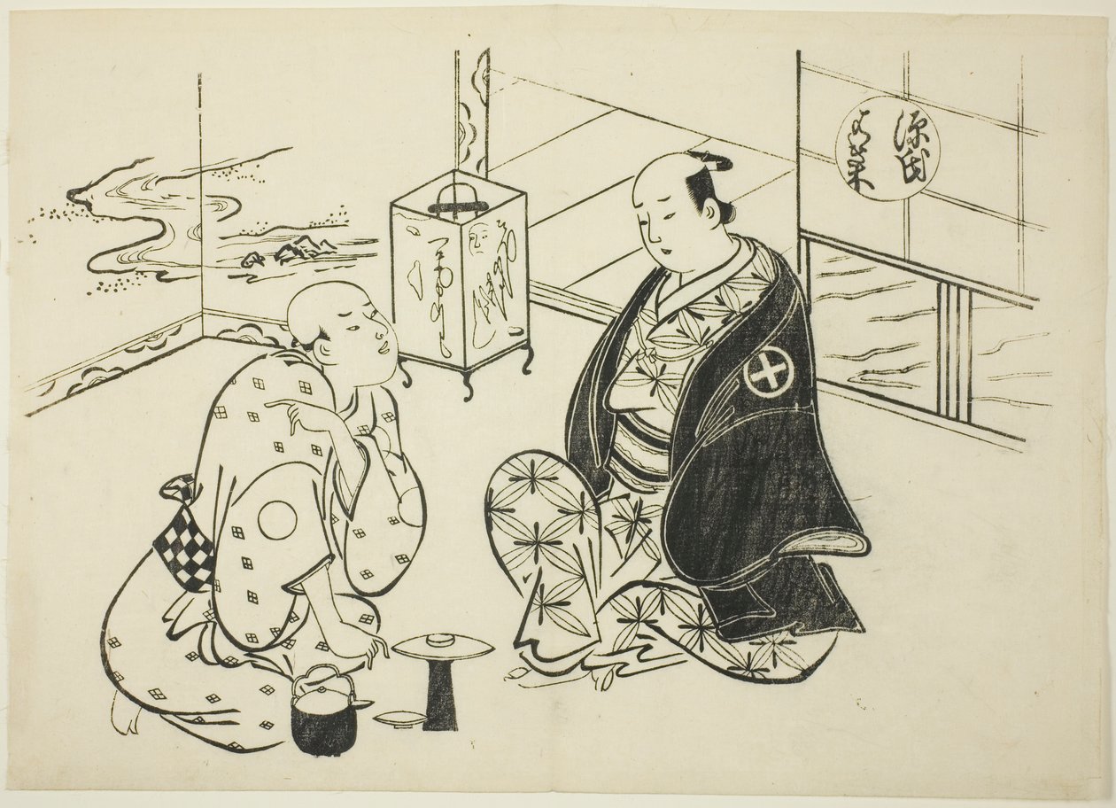 Hahakigi-kapitlet från "The Tale of Genji" (Genji Hahakigi), från en serie Genji-parodier av Okumura Masanobu