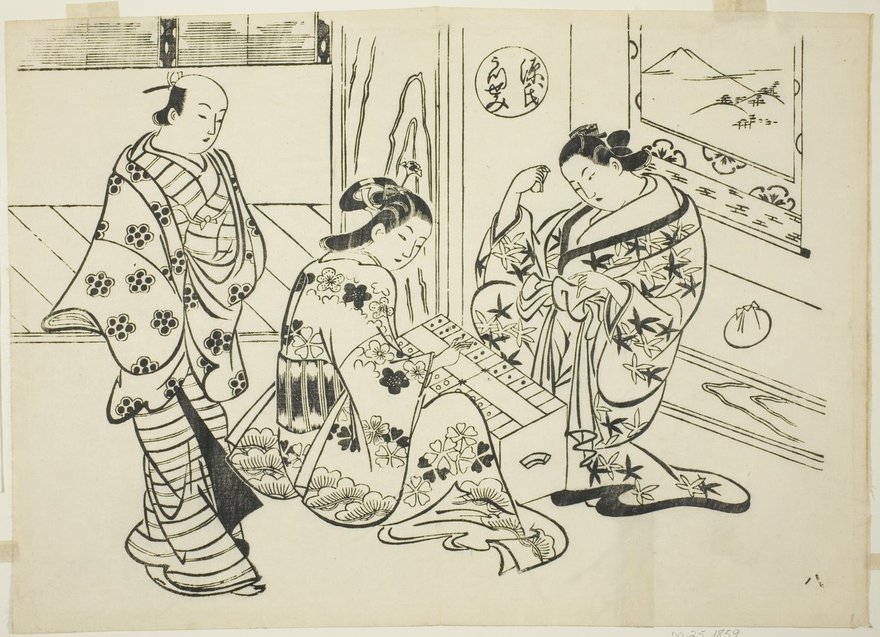 The Utsusemi Chapter från "The Tale of Genji" (Genji Utsusemi), från en serie Genji-parodier av Okumura Masanobu